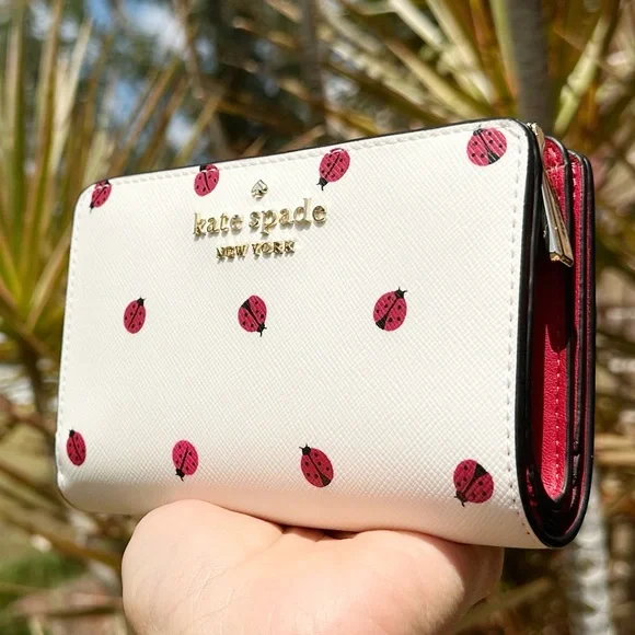 Kate Spade Ladybugs Printed Cream Multi Medium Compact Bifold Wallet - Picture 2 of 4